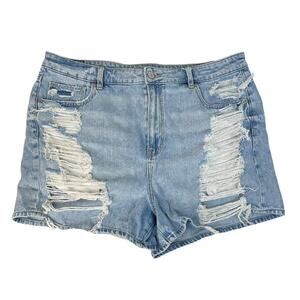 American Eagle Comfort Stretch Waistband Mom Jean Shorts Denim Distressed Sz 16